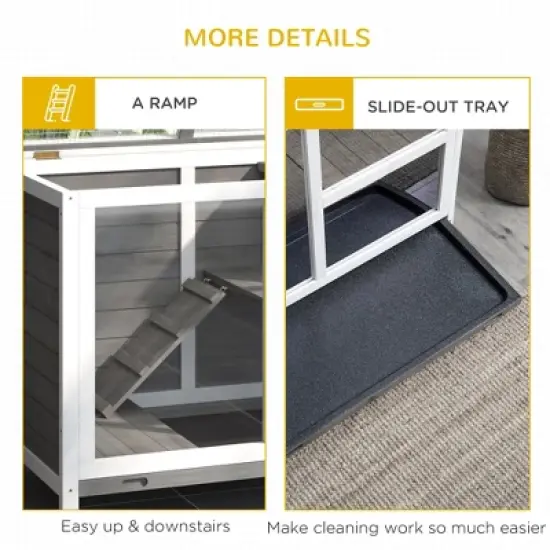 Akoasm Desk And Side Table Sized Wooden Waterproof Rabbit Hutch & Cage With Wheels Indoor-Gray image {7}