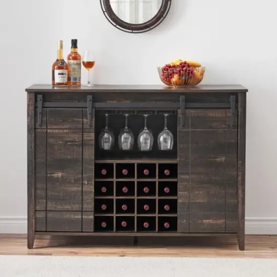 Bar Cabinet, 47" Buffet Server Sideboard with Sliding Barn Doors, Farmhouse Storage Cabinet Cupboard Table with Adjustable Shelf image {5}
