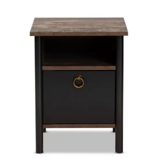 Vaughan Two-Tone Rustic Finished Wood Nightstand Walnut - Baxton Studio image {2}