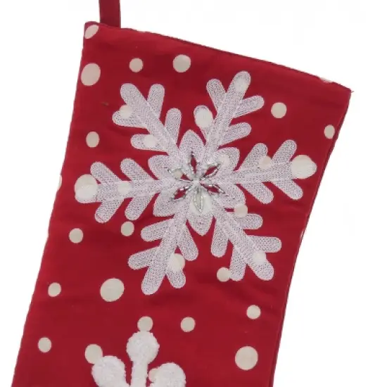 20" Red HGTV Home Collection Christmas Stocking With Snowflake Embroidered White Dots Bead Detail - National Tree Company image {2}