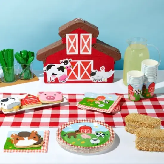 Juvale 144 Pieces Barnyard Birthday Party Supplies, Paper Plates, Napkins, Cups, Cutlery, Serves 24 Guests image {1}