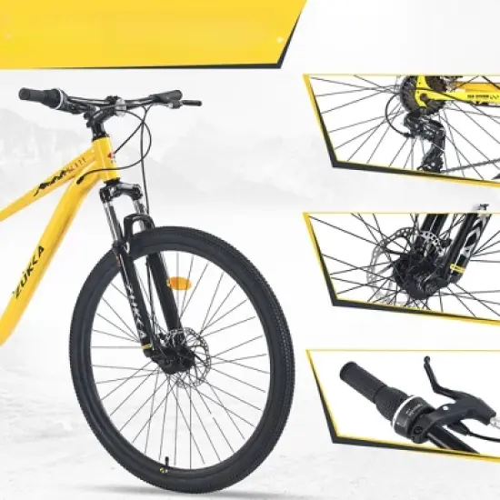 DSVIMOY Bicycles, 27.5 Inch Mountain Bike for Men Women Boys and Girls, 21-Speed Mountain Bike, Yellow, 68.5"*27.1"*40.55" image {2}
