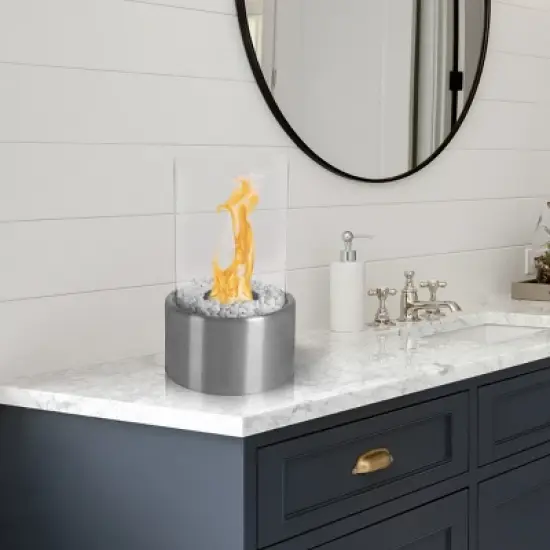 Bio Ethanol Tabletop Fire Pit - Indoor or Outdoor Smokeless Portable Fireplace - Clean Burning Ventless Cylinder with Real Flame by Northwest (Silver) image {7}