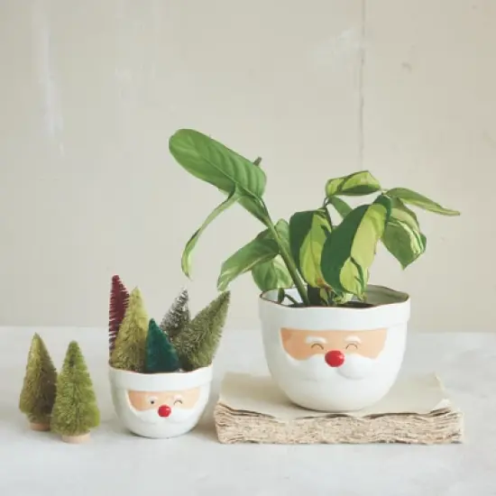 Storied Home Stoneware Santa Head Shaped Mixing Bowl with Red Rim, Red and White image {1}