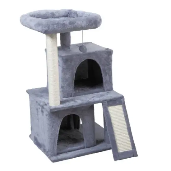 Sevobal Pet Tower Double layer cat Tree with cat house and ladder light, Modern Cat Furniture, Gray, 19.70"*17.70"*34.00" image {5}