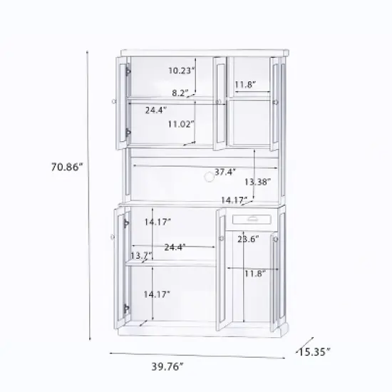 TIRAMISUBEST 71" Farmhouse Pantry Cabinet - Freestanding Kitchen Storage with Microwave Space, 6 Doors & Adjustable Shelves, White image {4}