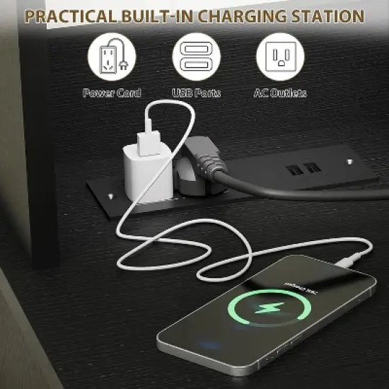 Modern Black Bar Cabinet with Wine Storage, Adjustable Shelves & Cup Rack - Kitchen Dining Room Coffee Bar Organizer image {3}