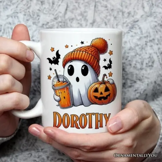 Cute Ghost with Coffee Drink, Halloween Mug, Fun Boujee Gift (Non-Custom Only)| OrnamentallyYou image {2}