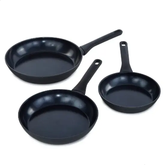 BergHOFF Helix 3Pc Nonstick Ceramic Frying Pan Set, Recycled Aluminum, Black image {7}