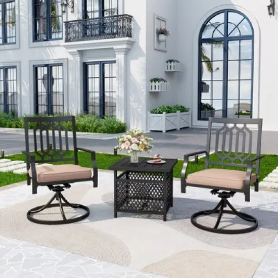 Captiva Designs 3pc Outdoor Patio Slatted Tabletop Square Dining Steel Table & Arm Chairs image {14}