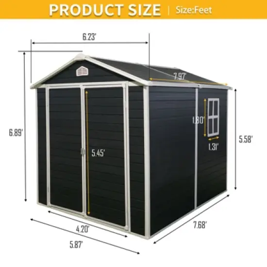 6 ft x 8 ft Resin Outdoor Storage Shed Kit-Perfect to Store Patio Furniture,Black image {2}