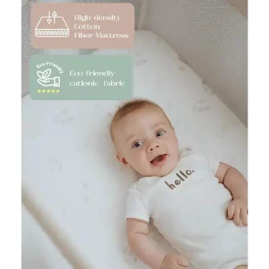 Fodoss Baby Bassinets Bedside Sleeper with Wheels, 7 Height Adjustable, Beige image {3}