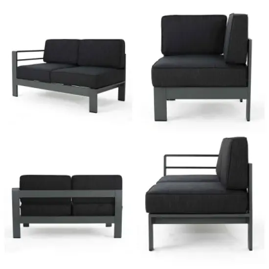 Outdoor L-Shaped Sectional Sofa, Modern Slatted Design 4-Seater Sofa, Sectional Sofa with Aluminum Frame and Polyester Cushion-Coolbibila image {5}