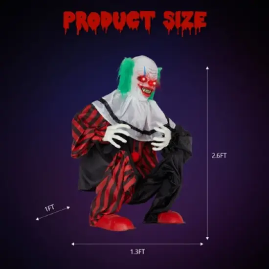 Slickblue Halloween Yard Decoration 2.6FT Tall Clown with Motion Sensor, Light-Up Eyes, and Scary Effects image {6}