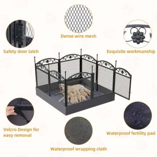 8 Panels Heavy Duty Metal Dog Playpen Pen Pet Whelping Playpen Cage with Waterproof Fertility Mat for Indoor Outdoor Garden Puppy Play Exercise image {6}