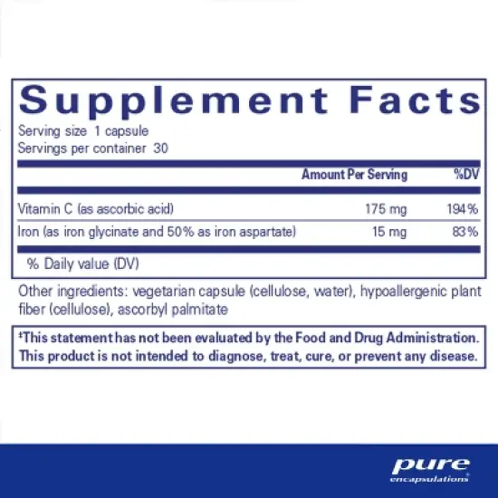 Pure Encapsulations Iron-C - 15 mg Iron - 175 mg Vitamin C - Red Blood Cell Support* - Energy Production - Gluten Free & Vegan image {1}