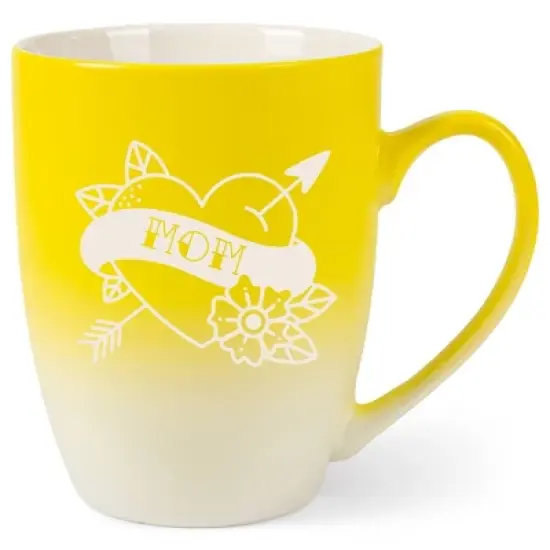 100 North Floral Heart 10 Ounce Yellow and White Two Toned Ombre, Comfortably Fits Your Hands, Ceramic Tea Coffee Cup Mug, Mom image {1}