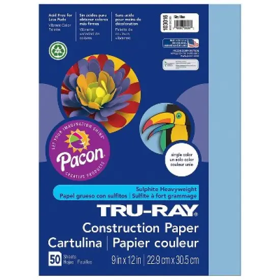 Pacon Tru-Ray 9" x 12" Construction Paper Sky Blue 50 Sheets/Pack 10 Packs (PAC103016-10) image {1}