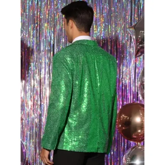 Lars Amadeus Men's Peak Lapel Color Block Shiny Sparkle Sequin Blazer image {2}