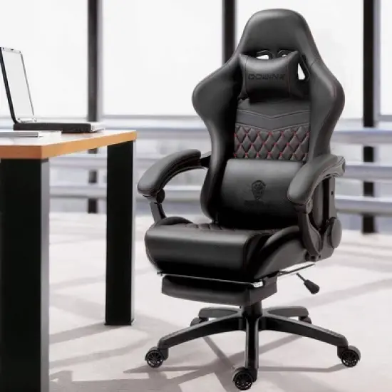 Adjustable Gaming Chair with Massage Lumbar Support and Retractable Footrest - Dowinx image {1}