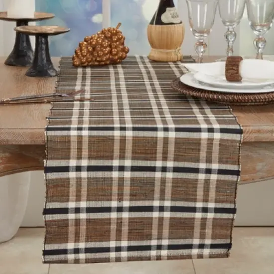 Saro Lifestyle Plaid Design Water Hyacinth Table Runner image {2}