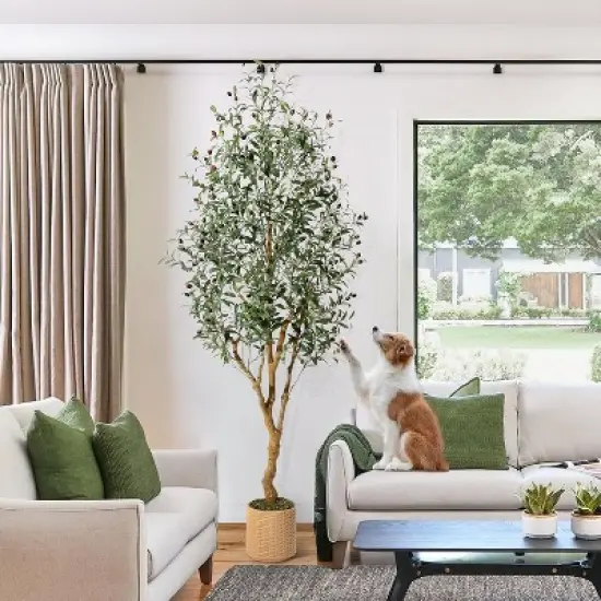 Olive Trees Artificial Indoor, Artificial Plants, Olive Tree with Planter, Fake Topiary Silk Tree with Natural Wood Trunk and Lifelike Fruits image {2}