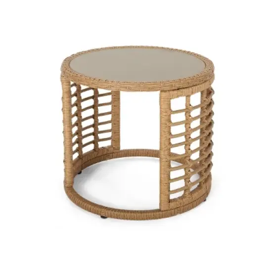 Boho Rattan Side Table with Tempered Glass Top,Round Accent Table for Living Room,Entryway or Sofa-Maison Boucle image {4}