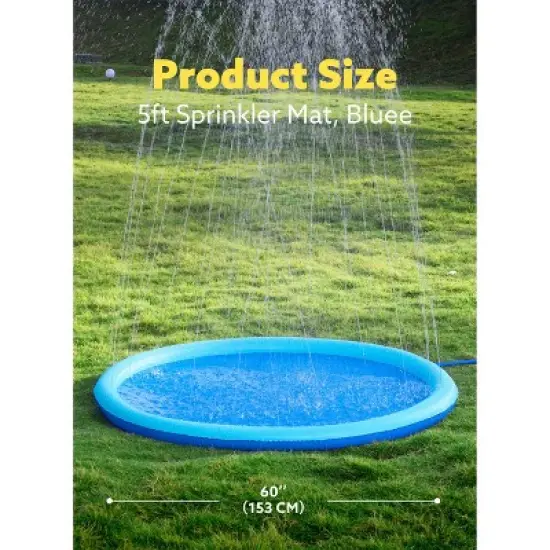Joyfy 5ft Blue Splash Pad for Kids, Non-Slip Outdoor Water Splash Mat, Summer Fun Backyard Fountain Pool Water Games Mat image {5}