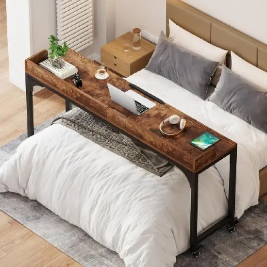 Tribesigns Queen Size Overbed Table, Over Bed Desk with Adjustable Tilt Stand, Mobile Laptop Cart Computer Desk for Home and Hospital image {3}