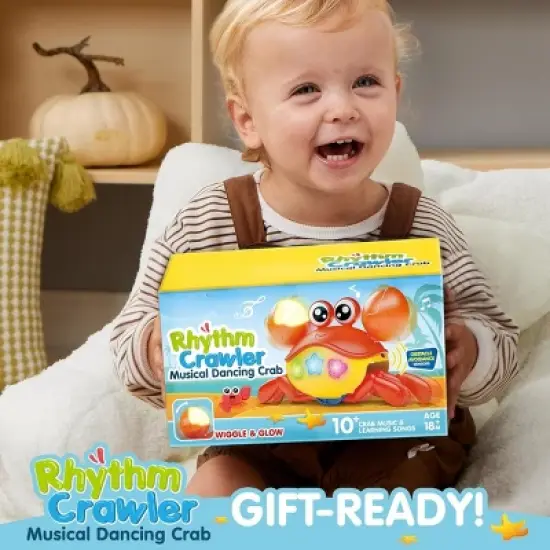 Joyfy Crawling Crab Baby Toy -Tummy Time Toy for Boys Girls, Interactive Big Crab Toy with Lights Buttons, Dancing Crab Obstacles, Gift for Toddlers image {6}
