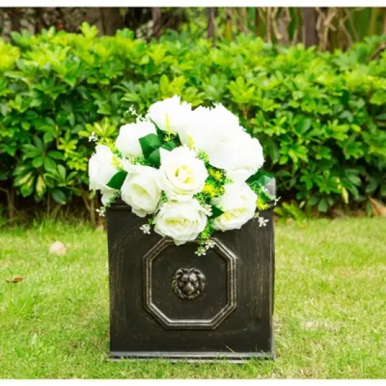 Rosemead Home & Garden, Inc. 13" Wide Kante Lightweight Classic Square English Style Lion Head Concrete Outdoor Planter Pot Oil Rubbed Bronze image {2}