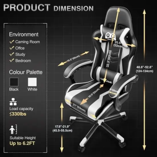 KERDOM Gaming Chair, Computer Chair with footrest and Lumbar Support,Black-White image {3}