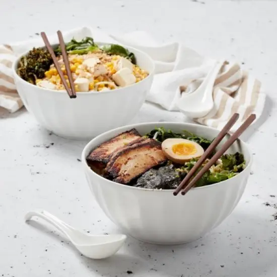 Infuse 6pc Ramen Bowl Set White: Stoneware, Dishwasher & Microwave Safe, 136oz Capacity, Solid Pattern, Round Shape, Kids & All Ages image {5}