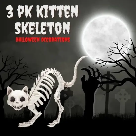 Kitten Skeleton Halloween Decoration (3 Pack)-7.5" Long-Weather Resistant- Upgrade Your Fall House Party Props, Trick-or-Treat Decor, School Classroom image {2}