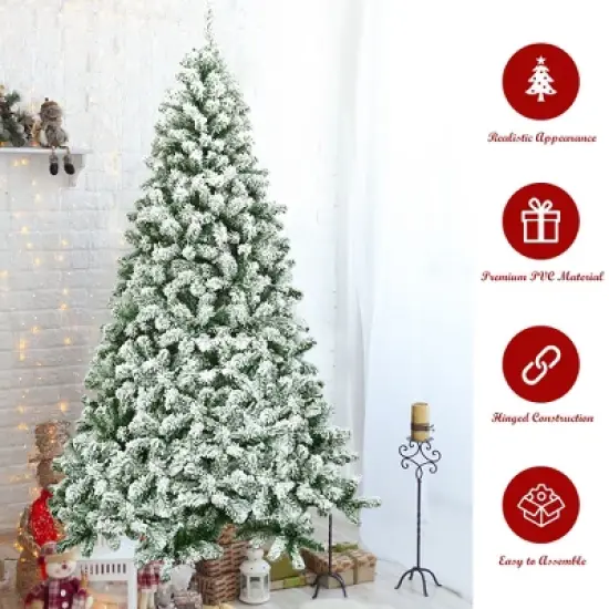 Costway 7.5FT Snow Flocked Artificial Christmas Tree Hinged w/1346 Tip and Foldable Base image {6}
