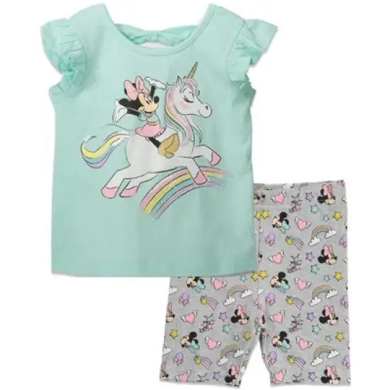 Disney Minnie Mouse Little Girls Unicorn Rainbow T-Shirt Bike Shorts Set Blue  image {4}