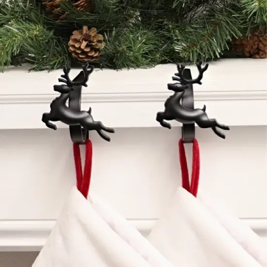 Original MantleClip 2ct Reindeer Stocking Holder Black image {1}