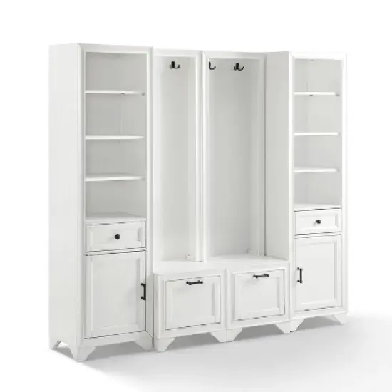 4pc Tara Entryway Set - 2 Hall Trees and 2 Linen Cabinets Distressed White - Crosley image {1}