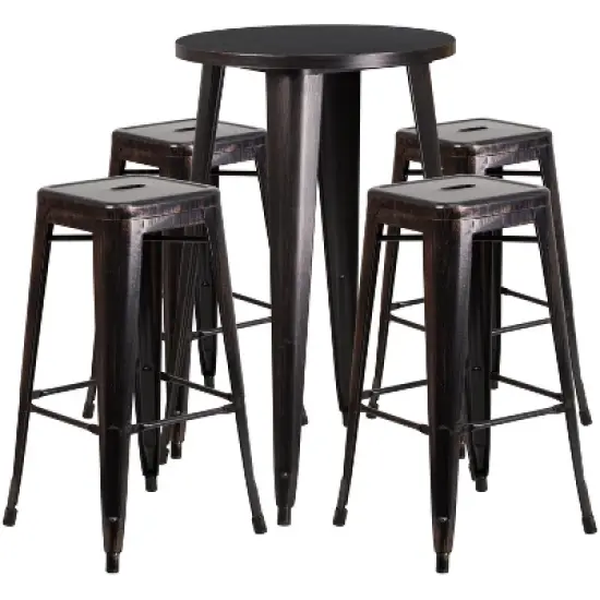 Merrick Lane Patio Set with Table and Backless Stools - Powder Coated Metal Frames for Indoor and Outdoor Use image {12}