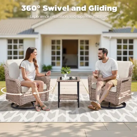 Buenhomino Wicker Patio Conversation Set Outdoor Seating Group Furniture Set with Cushions image {6}