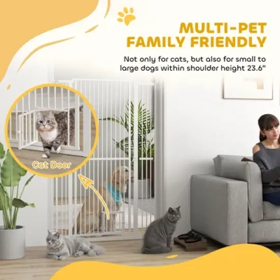 PawHut 59" Extra Tall Pet Gate for Cats, 30"-41" Dog Gate with Cat Door, 1.4" Narrow Gap, 2.8" and 5.5" Extension, for Doorway, Hallway, Stairway image {4}
