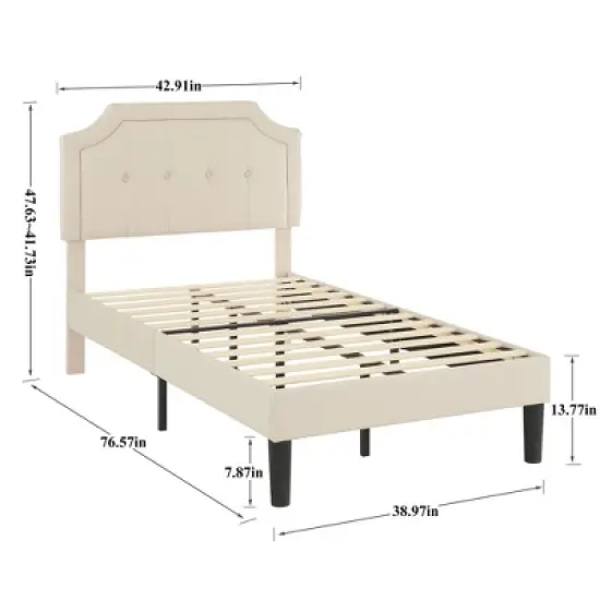 VECELO Modern Upholstered Bed Frame Wooden Platform Bed with Adjustable Headboard and Underbed Storage Space image {2}