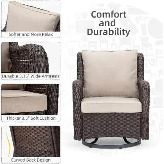 3 Pieces Outdoor Wicker Swivel Rocker Patio Set, 360-Degree Swivel Rocking Chair Elegant Wicker Patio Bistro Set with Tempered Glass Top Side Table image {3}