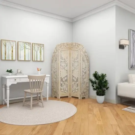 Eclectic Wood Room Divider Screen White - Olivia & May image {10}