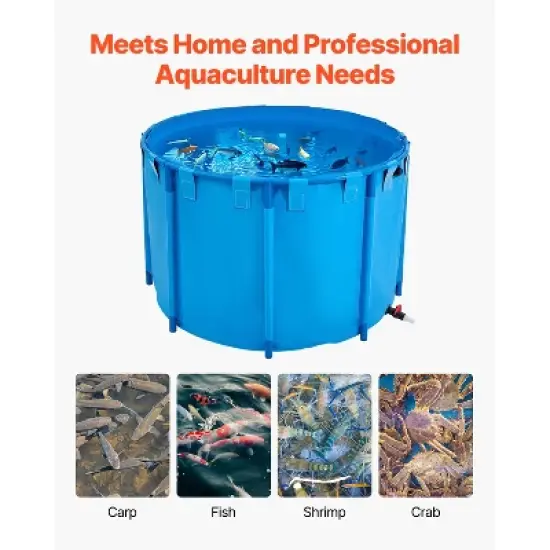 VEVOR Canvas Fish Pond, 448.8 Gal Capacity Above Ground Fish Pond, Foldable PVC Koi Tank, Round Goldfish Tank with Stable Frame and Drain Valve,Blue image {6}