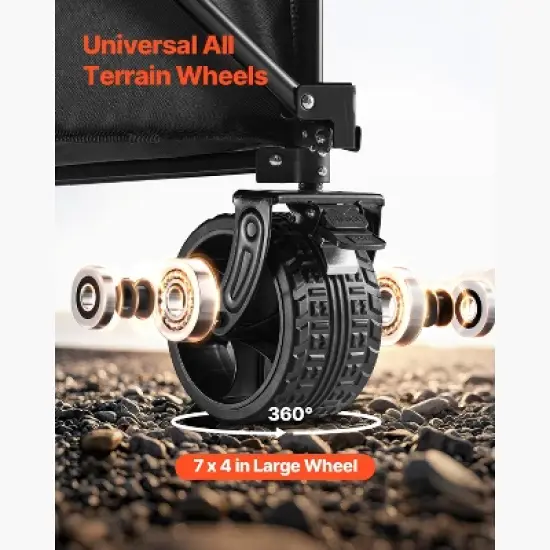 VEVOR Foldable Wagon with Extended Tailgate, 450lbs & 300L Large Capacity Collapsible Wagon Cart, Heavy Duty Folding Utility Carts, Black image {5}