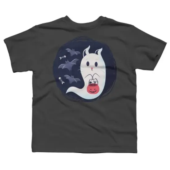 Boy's Design By Humans halloween ghost cat By ArtStyleAlice T-Shirt image {3}