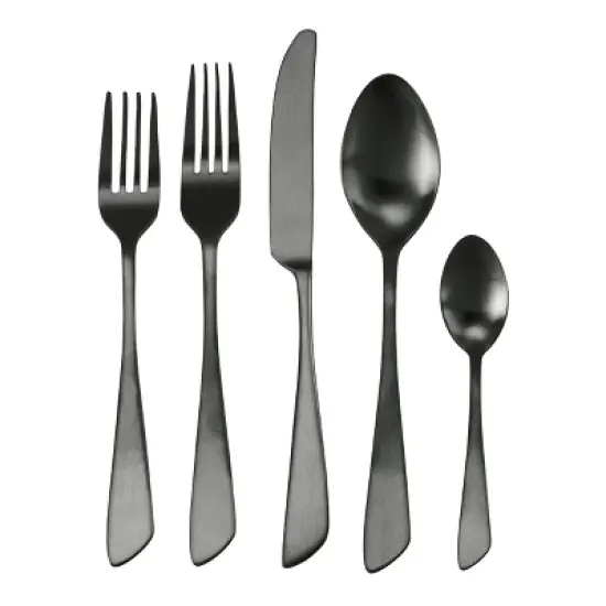 MegaChef Gibbous 20 Piece Flatware Utensil Set, Stainless Steel Silverware Metal Service for 4 in Black image {1}
