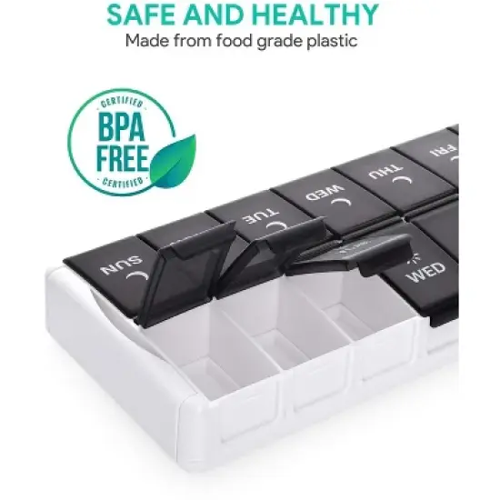 TookMag Weekly Medicine Pill Organizer Twice a Day, Easy Fill AM/PM Pill Box, Quick-Refill 7 Day Pill Cases for Vitamin,Fish Oil, Supplements, Black image {4}