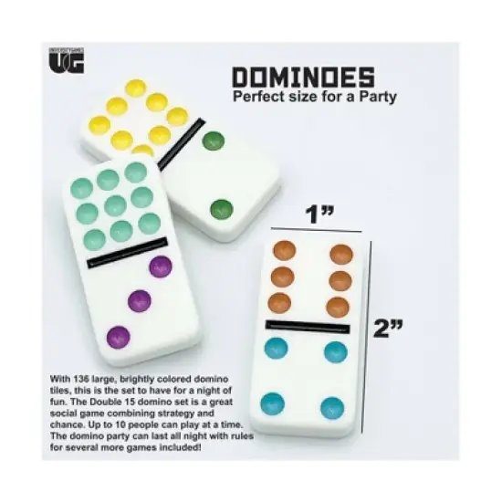 Double 15 Party Dominoes Board Game: University Games, Problem Solving, 1-10 Players, Storage Tin image {4}